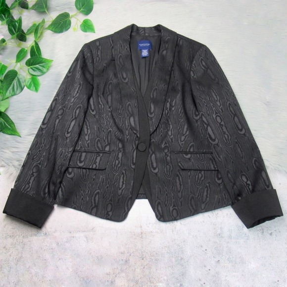 DONCASTER Black Wood Grain Pattern Fitted Jacket Blazer Women’s Size 16P - Picture 9 of 12